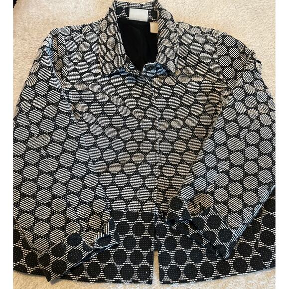 Chicos Blazer 2 Large Chartruese Silver Floral Black White Dots Jacket Lot of 2 - Picture 2 of 8